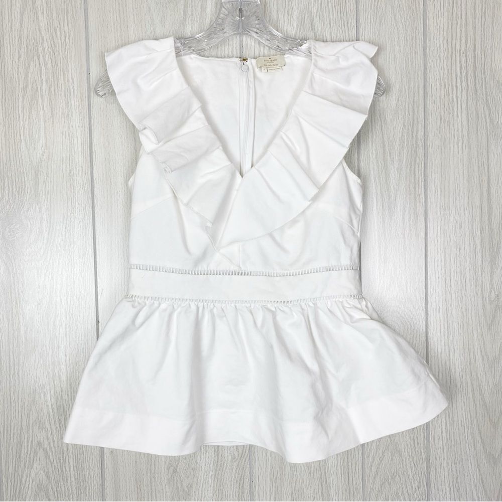 Kate Spade | White V-Neck Ruffle Peplum Sleeveless Blouse Size 4